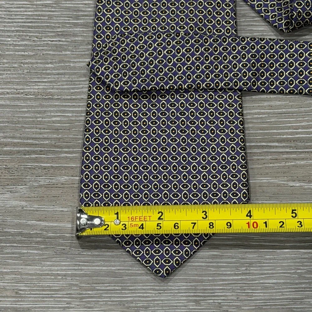 Vtg Polo Ralph Lauren Silk Tie Purple‎ Gold Geometric Medallion Made by Hand USA